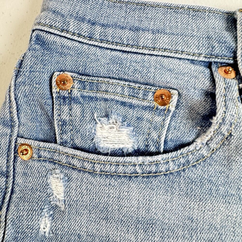 Gap Denim Shorts Mid Rise Blue Frayed Raw Hem Distressed Size 27 Summer Casual - Picture 4 of 14